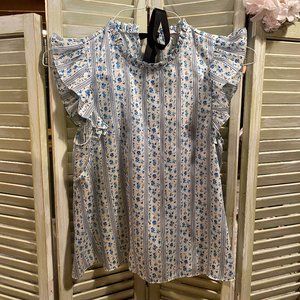 Zara Ruffled Sleeve Blouse - Floral Blue